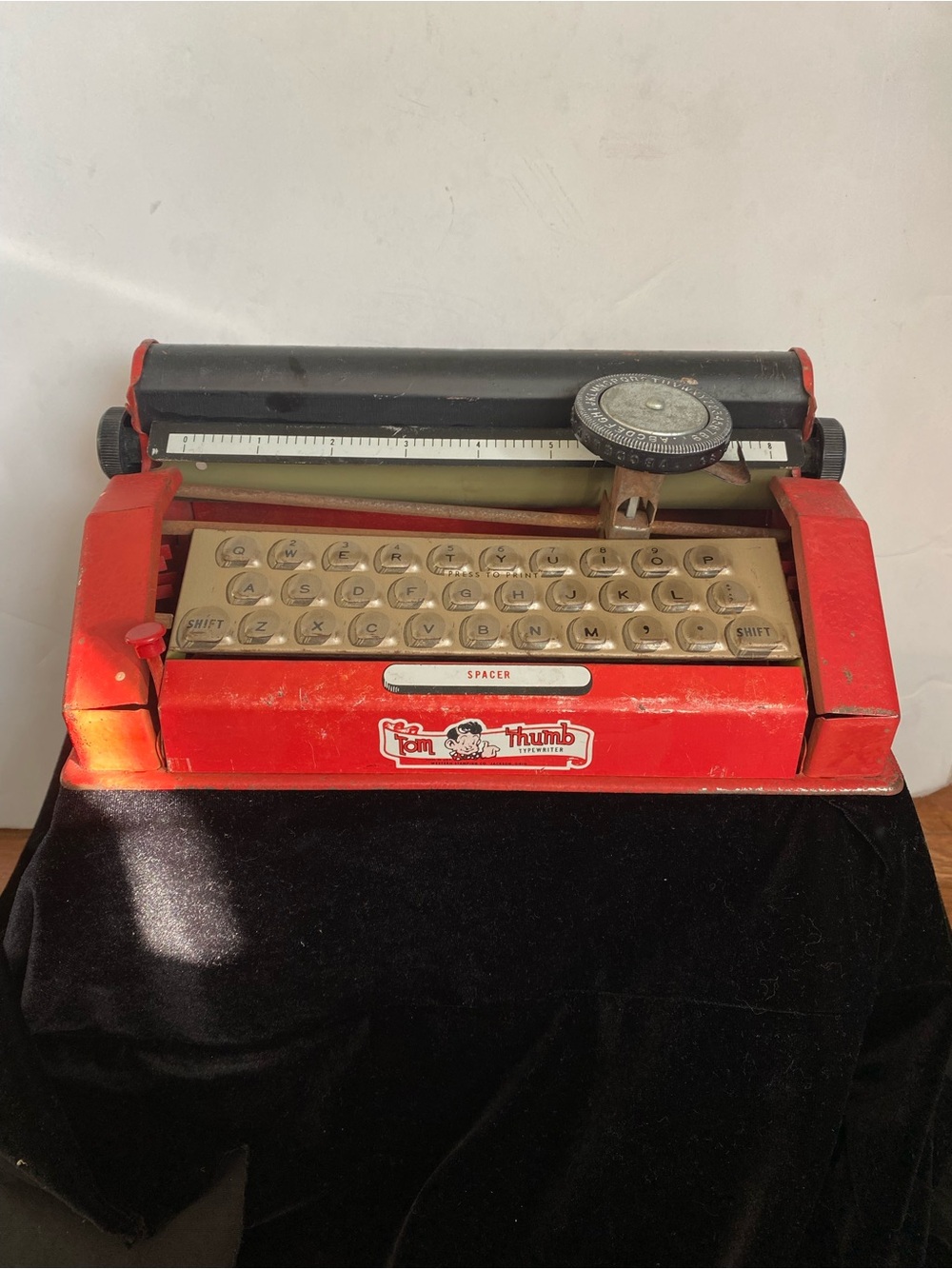 Vintage TOM THUMB Junior Child's TOY TYPEWRITER Blue Dial-A-Type MADE IN USA